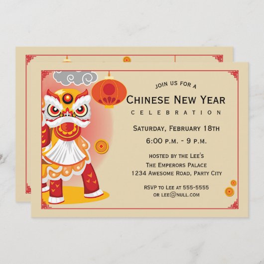 Chinees Nieuwjaar Leeuw Dancer Kaart (Voorkant / Achterkant)