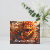 Chinees Nieuwjaar met houten draak Briefkaart (Staand voorkant)