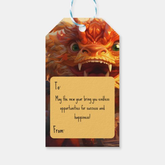 Chinees Nieuwjaar met houten draak Cadeaulabel (Achterkant)