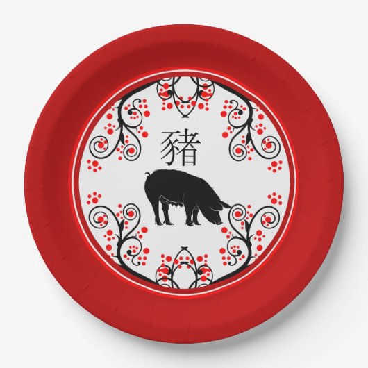 Chinees nieuwjaar met rode bloesems papieren bordje (Voorkant)