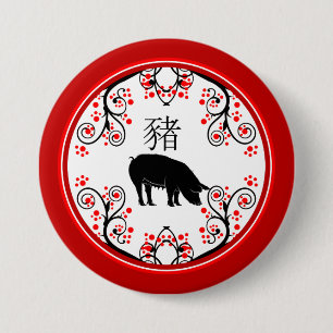 Chinees nieuwjaar met rode bloesems ronde button 7,6 cm