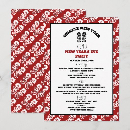 Chinees Nieuwjaar Oriëntaalse Draak Menu Kaart (Voorkant / Achterkant)