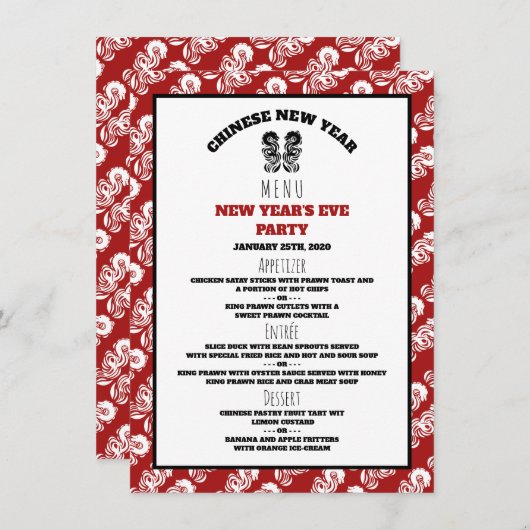 Chinees nieuwjaar Oriental Dragon Menu Kaart (Voorkant / Achterkant)