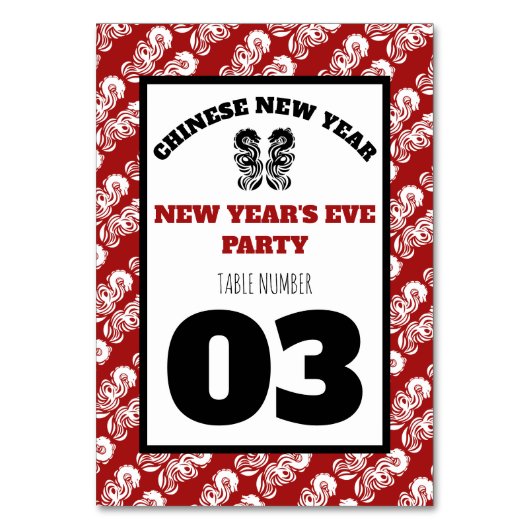Chinees nieuwjaar Oriental Dragon Table No. Kaart (Voorkant)