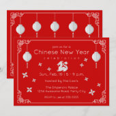 Chinees Nieuwjaar Origami Dragon, rode uitnodiging (Voorkant / Achterkant)