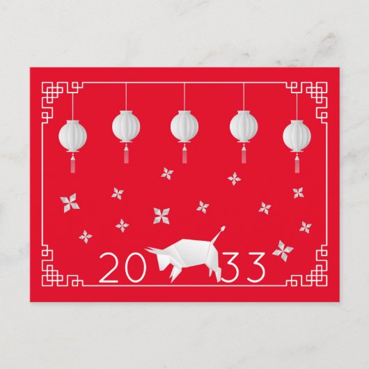 Chinees nieuwjaar origami Ox, rood Briefkaart (Voorkant)