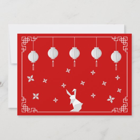 Chinees nieuwjaar Origami Rabbit, rode uitnodiging (Achterkant)