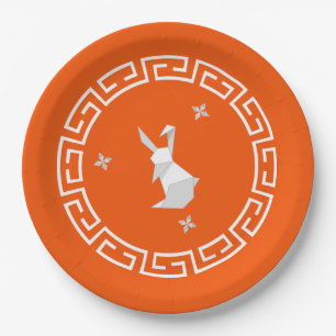 Chinees nieuwjaar, Origami Rabbit & Stars Papieren Bordje