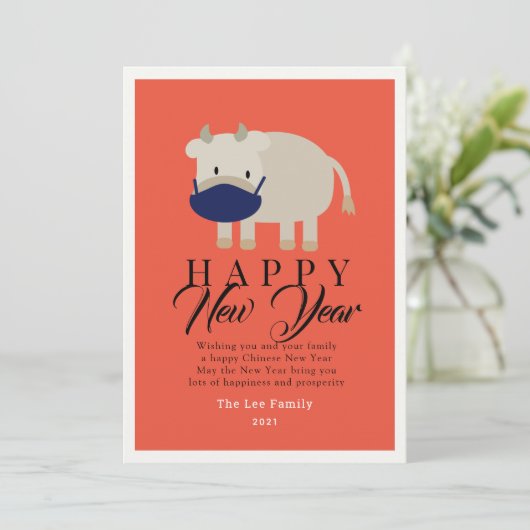 Chinees Nieuwjaar Ossenmasker 2021 Rode Vakantie K Kaart (Staand voorkant)