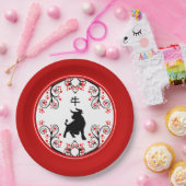 Chinees nieuwjaar Ox met rode bloesems Papieren Bordje (Feest)