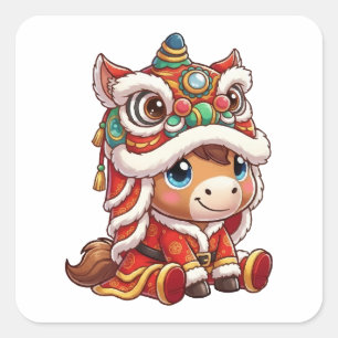 Chinees Nieuwjaar Paard 2026 Zodiac Vierkante Sticker