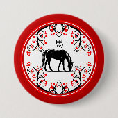 Chinees Nieuwjaar Paard en Rode Bloesems Ronde Button 7,6 Cm (Voorkant)
