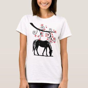 Chinees Nieuwjaar Paard en Rode Bloesems T-shirt