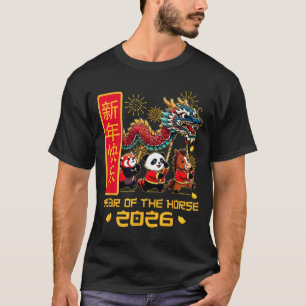 Chinees Nieuwjaar Paard Panda Draak Dans Maans Nie T-shirt