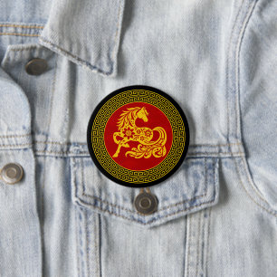 Chinees Nieuwjaar Paard Ronde Button 7,6 Cm