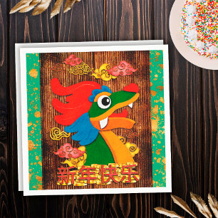 Chinees Nieuwjaar Papercut Draak Jade Groen Goud Servet