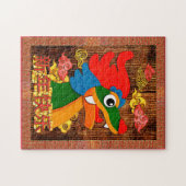 Chinees Nieuwjaar Papercut Dragon Hout Rood Goud Legpuzzel (Horizontaal)