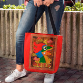 Chinees Nieuwjaar Papercut Dragon Hout Rood Goud Tote Bag