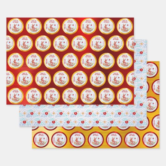 Chinees nieuwjaar Papercut Rabbit Clouds Red Gold Inpakpapier Vel (Set)