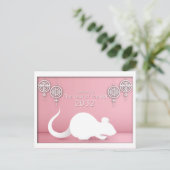 Chinees Nieuwjaar papier gesneden rat, roze Briefkaart (Staand voorkant)