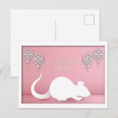Chinees Nieuwjaar papier gesneden rat, roze Briefkaart (Voorkant / Achterkant)