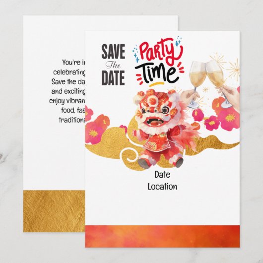 Chinees Nieuwjaar partij sparen de datum Kaart (Voorkant / Achterkant)