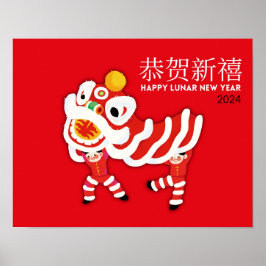 Chinees Nieuwjaar Poster, Lion Dance Wall Art Deco Poster