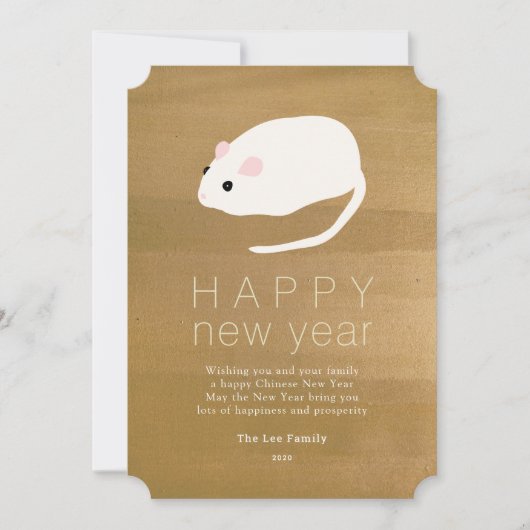 Chinees Nieuwjaar Rat 2020 Gouden Vakantie Kaart (Voorkant)