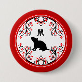 Chinees nieuwjaar Rat met rode bloesems Ronde Button 7,6 Cm (Voorkant)