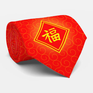 Chinees nieuwjaar - Red Lucky Fu-symbool Stropdas
