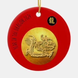 Chinees Nieuwjaar Rode Gouden Draak 2024 CRO Keramisch Ornament