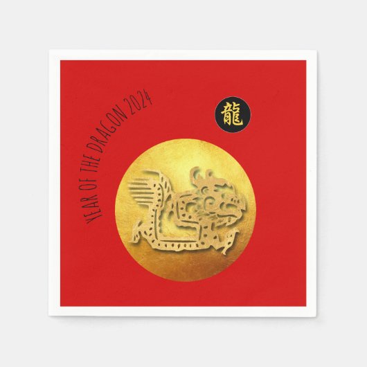 Chinees Nieuwjaar Rode Gouden Draak 2024 PN Servet (Voorkant)