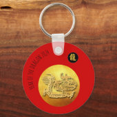 Chinees Nieuwjaar Rode Gouden Draak 2024 RK Sleutelhanger (Voorkant)