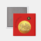 Chinees Nieuwjaar Rode Gouden Draak 2024 SqRM Magneet (Voorkant / Achterkant)
