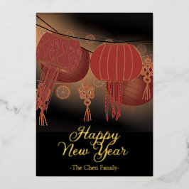 Chinees nieuwjaar rode gouden lantaarn folie uitnodiging