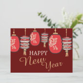 Chinees Nieuwjaar Rode Lantaarn Draak Feestdagenkaart (Staand voorkant)