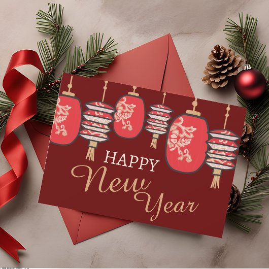 Chinees Nieuwjaar Rode Lantaarn Draak Feestdagenkaart