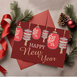 Chinees Nieuwjaar Rode Lantaarn Dragon Feestdagenkaart