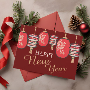 Chinees Nieuwjaar Rode Lantaarn Dragon Feestdagenkaart