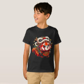 Chinees nieuwjaar rode panda-draakdans t-shirt (Voorkant volledig)