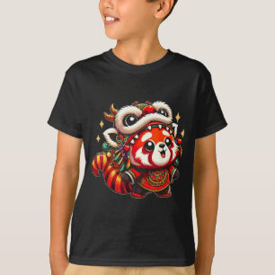 Chinees nieuwjaar rode panda-draakdans t-shirt