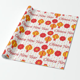 Chinees nieuwjaar rood op gele lantaarnbegroet cadeaupapier