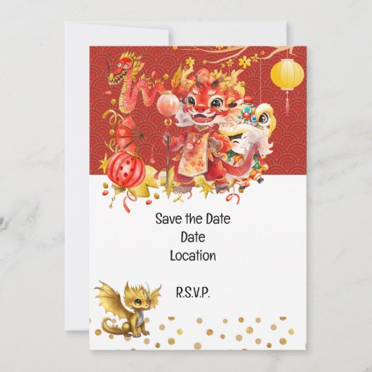 Chinees Nieuwjaar Save the Date party Kaart (Voorkant)