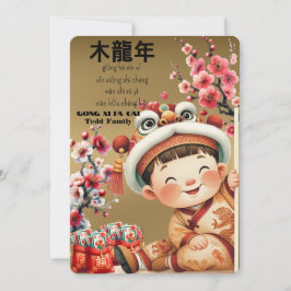 Chinees Nieuwjaar-Schattige Jongen-Jaar van de Dra Kaart