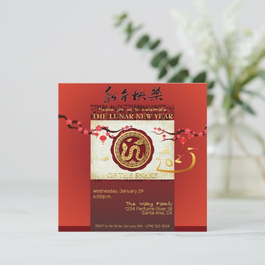 Chinees Nieuwjaar Slang 2025 Feest SqIn Feestdagenkaart (Staand voorkant)