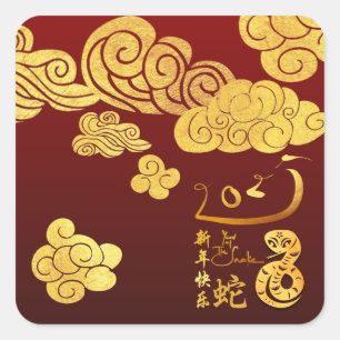 Chinees Nieuwjaar Slang 2025 Gold Clouds SqS Vierkante Sticker