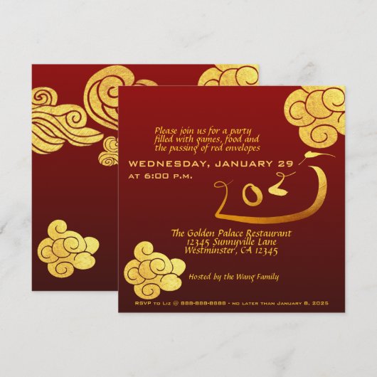 Chinees Nieuwjaar Slang 2025 Gold Clouds Teksten I Kaart (Voorkant / Achterkant)