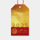 Chinees Nieuwjaar Slang 2025 Rood Goud gepersonali Cadeaulabel (Achterkant)