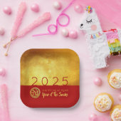 Chinees Nieuwjaar Slang 2025 Rood Goud SqPP Papieren Bordje (Feest)