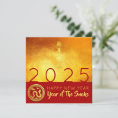 Chinees Nieuwjaar Slang 2025 Rood Goud Wensen SqC Kaart (Staand voorkant)